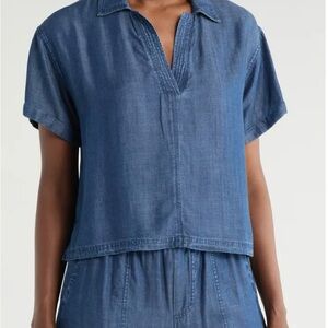Splendid Indigo Short Sleeve Blouse NEW